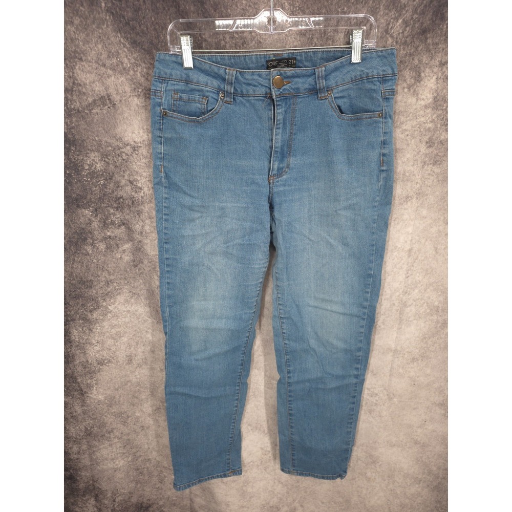 Forever 21 Jeans Womens 12 Plus Blue Skinny Fit Mid Rise Medium Wash Whiskers